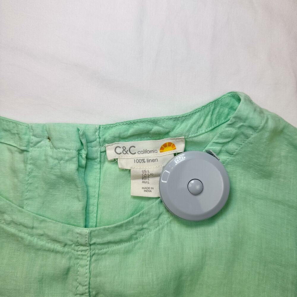 C&C California Women’s Blouse Mint Green 100% Linen Women’s Large Lagenlook - Picture 3 of 12